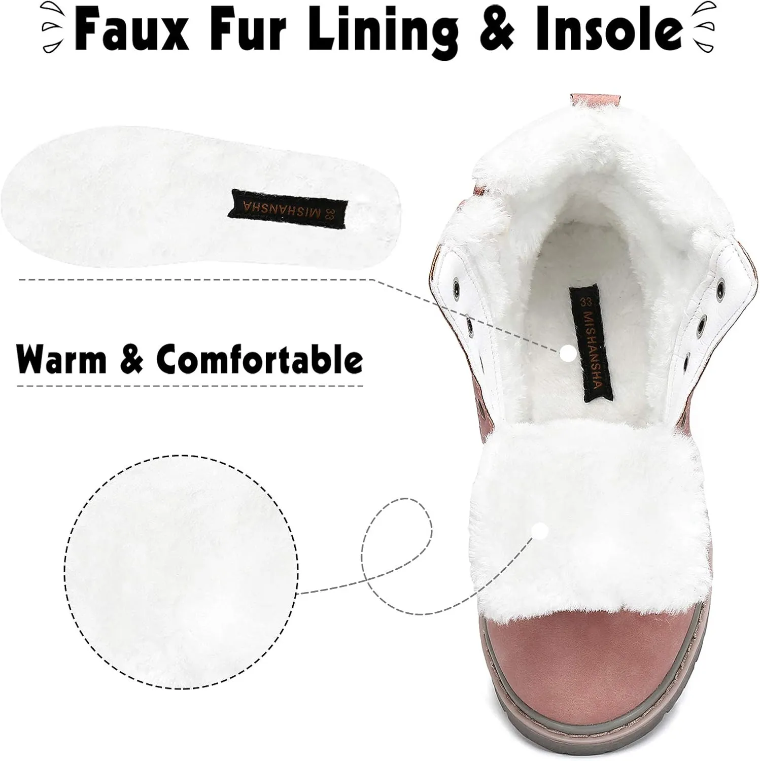 Mishansha Boy's Girl's Winter Snow Boots Waterproof Kids Hiking Boots Cold Weather Outdoor Fur Lined Warm Walking Boot Shoes