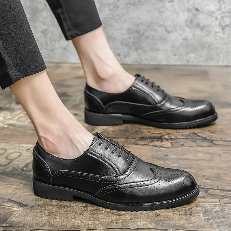 Modern Men's Fashionable Oxford Shoes Summer Breathable Casual Leather Flats Classic Lace-Up Dress Shoes