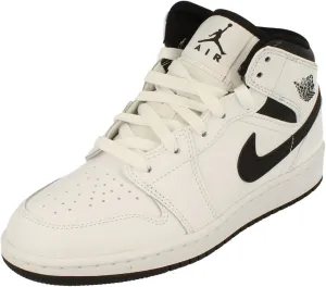 NIKE Air Jordan 1 Mid Big Kids' Shoes (DQ8423-132, White/Black-White-Black) Size 6