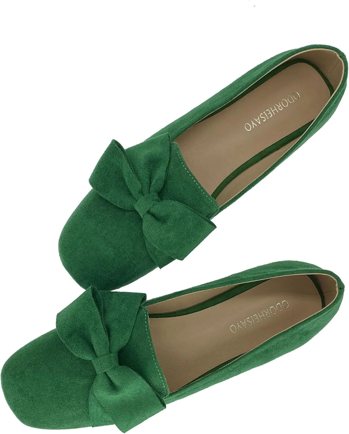 ODORHEISAYO Women's Square Toe Ballet Flats Comfortable Bow Dressy Flats Shoes for Women Flat Loafer Shoes Comfort Slip ons Casual Holiday