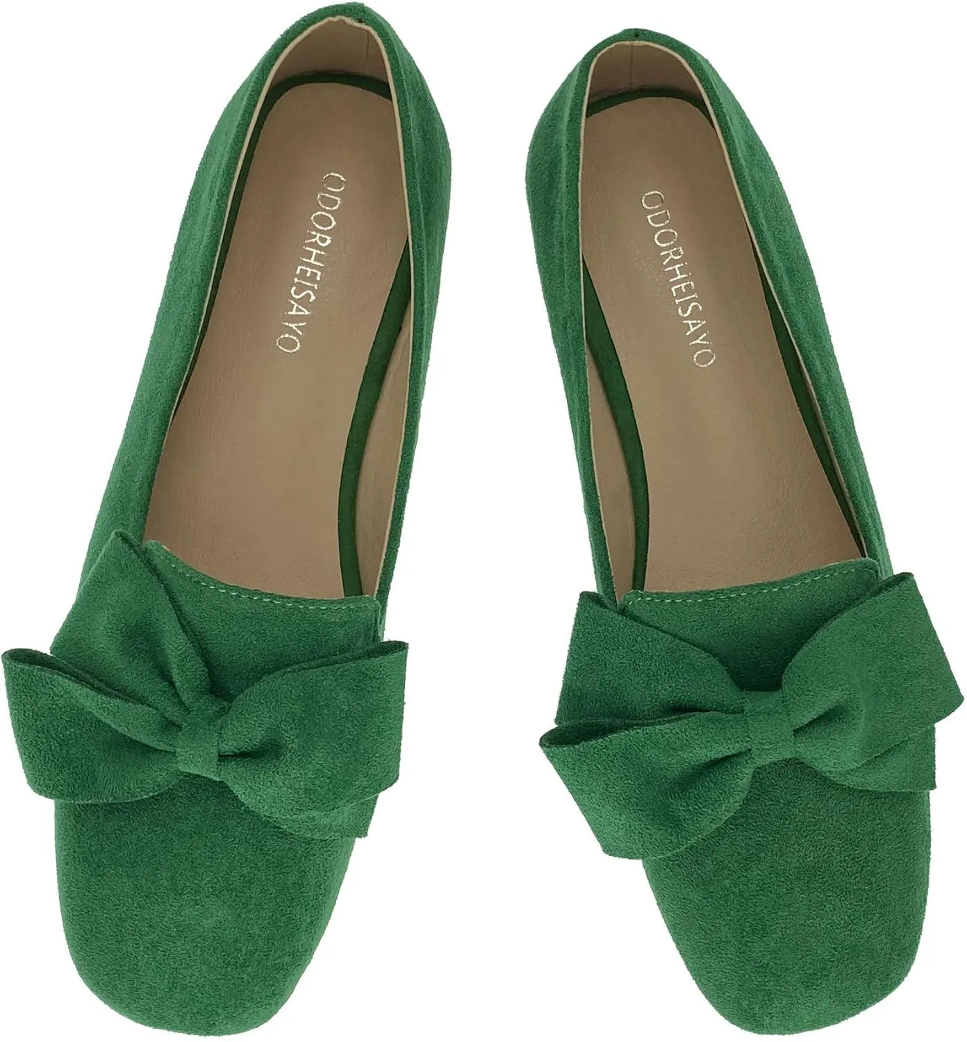 ODORHEISAYO Women's Square Toe Ballet Flats Comfortable Bow Dressy Flats Shoes for Women Flat Loafer Shoes Comfort Slip ons Casual Holiday