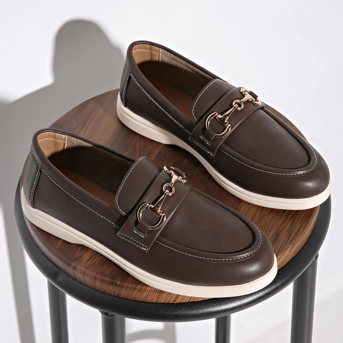 Orthopedic Platform Loafers Women with Chain, Round Retro Toe Comfortable Slip On Work Loafers