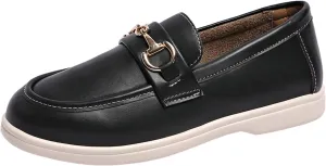 Orthopedic Platform Loafers Women with Chain, Round Retro Toe Comfortable Slip On Work Loafers