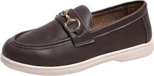 Orthopedic Platform Loafers Women with Chain, Round Retro Toe Comfortable Slip On Work Loafers