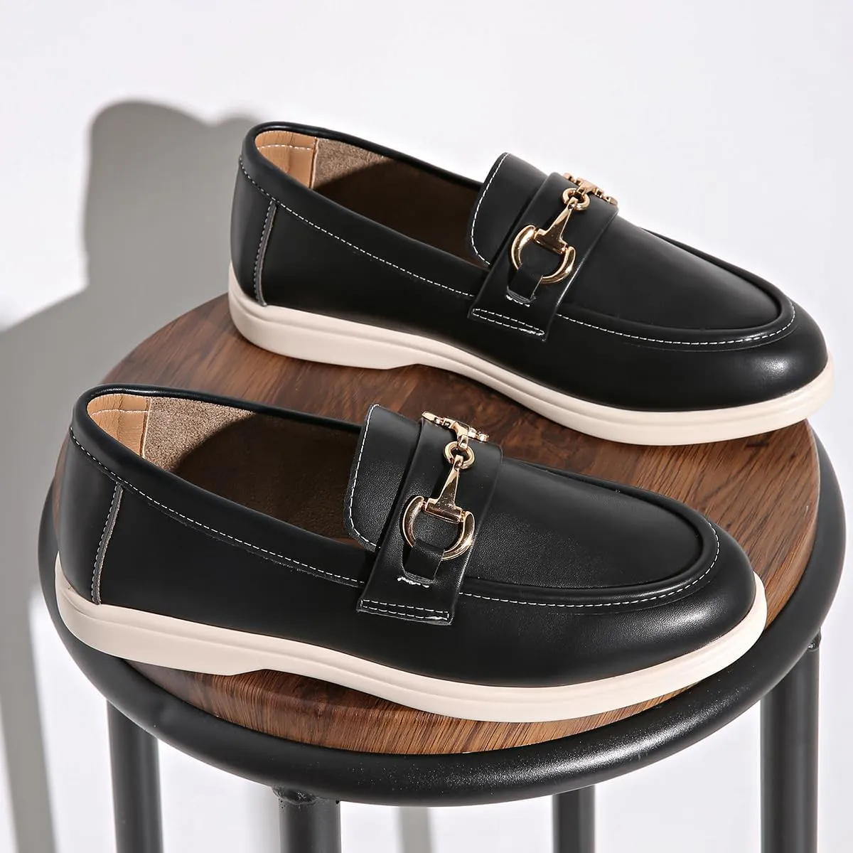 Orthopedic Platform Loafers Women with Chain, Round Retro Toe Comfortable Slip On Work Loafers