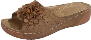 Orthopedic Sandals for Women 2025 Chic Flowers Arch Support Fish Mouth Open Toe Leather Slippers Wedge Platform Sandal