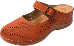 Orthopedic Slippers for Women Dressy Casual Comfort Summer Slippers Closed Toe Ankle Strap Metal Buckle Sandals Comfortable Orthotic Footwear Casual Walking Wedges