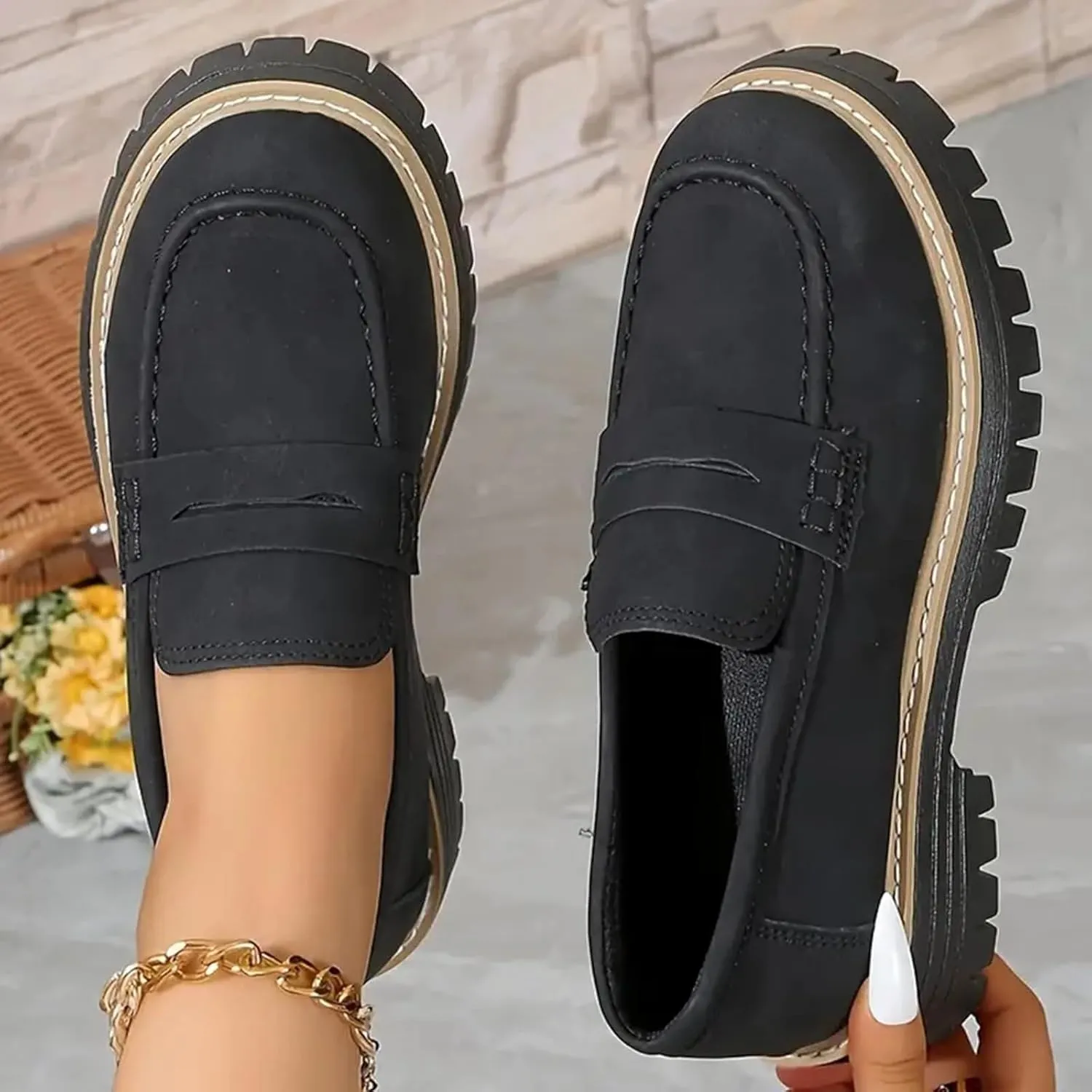 Orthoture-Orthopedic Platform Loafers Loafers Chunky Heel Slip-on Round Toe Comfort Loafer Platform Lightweight Loafers