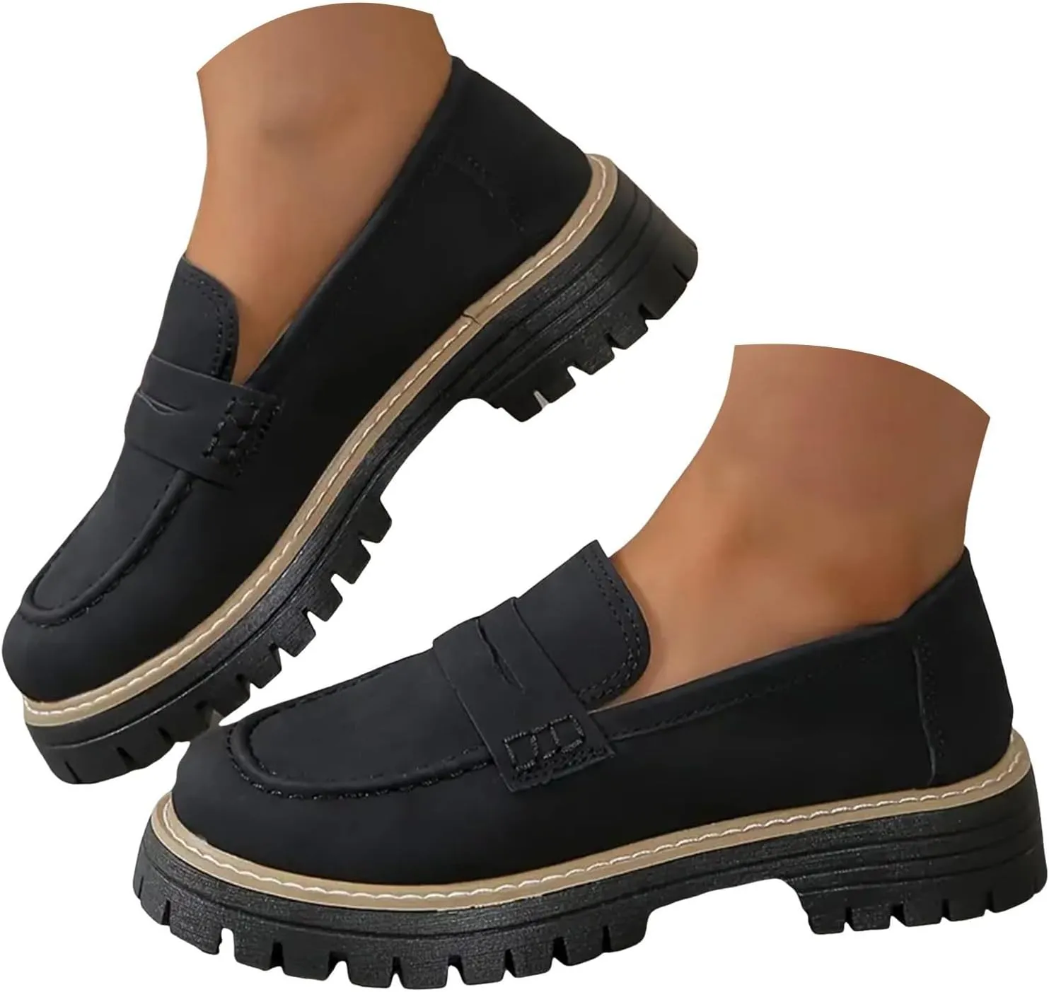 Orthoture-Orthopedic Platform Loafers Loafers Chunky Heel Slip-on Round Toe Comfort Loafer Platform Lightweight Loafers