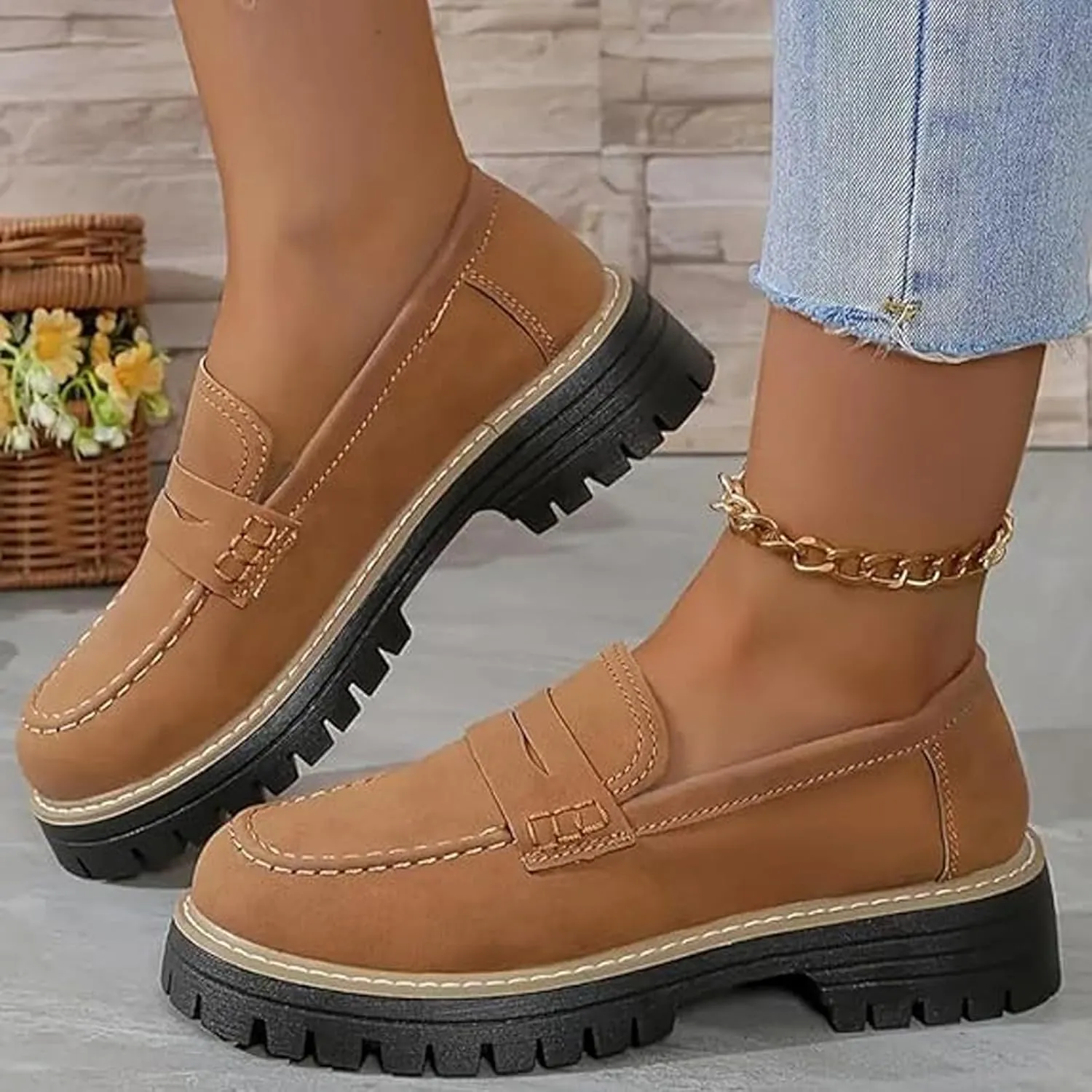 Orthoture Orthopedic Platform Loafers, Lug Sole Loafers for Women, Slip On Comfort Casual Fashion