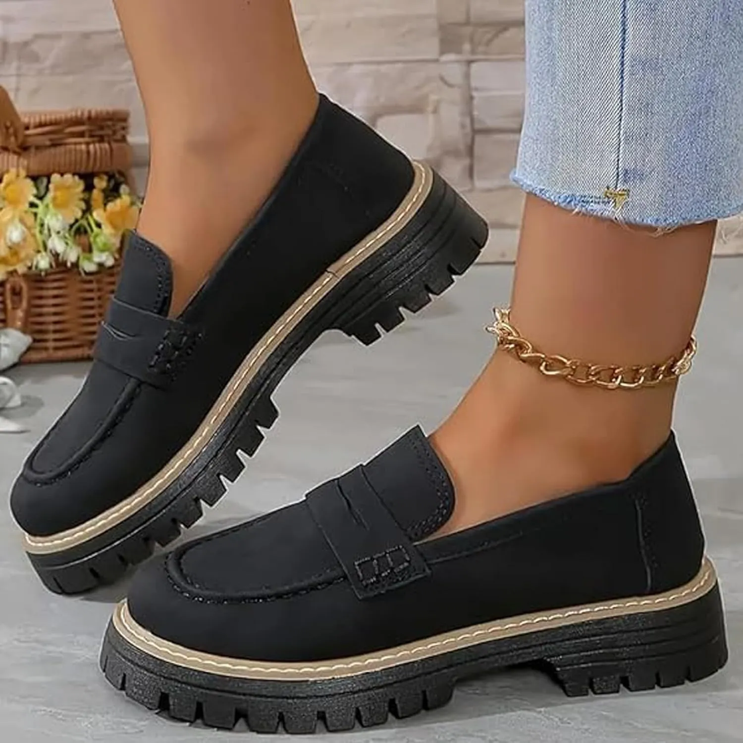 Orthoture Orthopedic Platform Loafers, Lug Sole Loafers for Women, Slip On Comfort Casual Fashion
