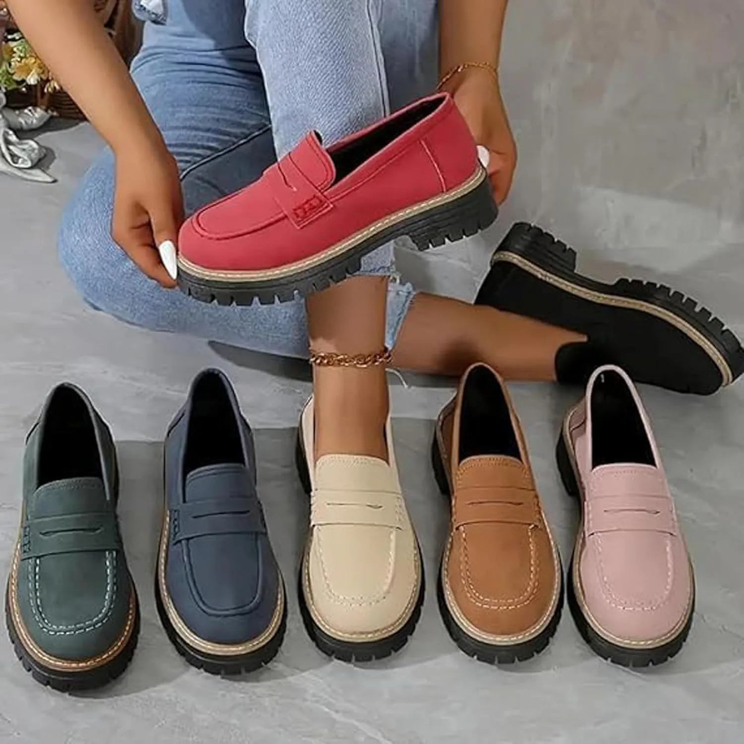 Orthoture Orthopedic Platform Loafers, Lug Sole Loafers for Women, Slip On Comfort Casual Fashion