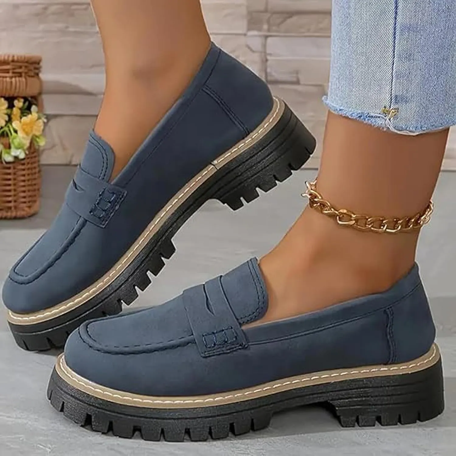 Orthoture Orthopedic Platform Loafers, Lug Sole Loafers for Women, Slip On Comfort Casual Fashion