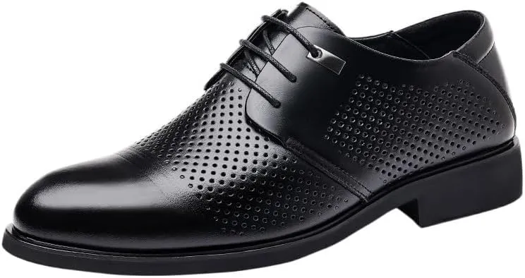 Oxford Dress Shoes for Men Lace-up Formal Tuxedo Shoes Breathable Hollow Leather Business Shoes for Men Formal Low Heels Metal Stitching Breathable & Anti-Slip