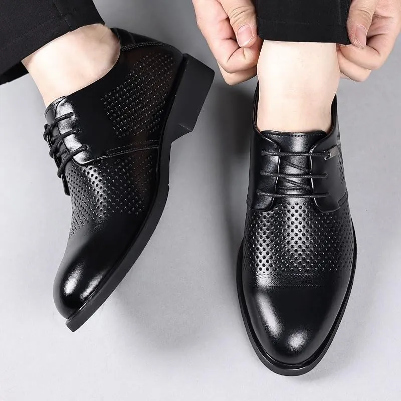 Oxford Dress Shoes for Men Lace-up Formal Tuxedo Shoes Breathable Hollow Leather Business Shoes for Men Formal Low Heels Metal Stitching Breathable & Anti-Slip