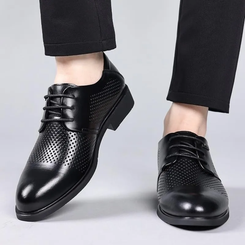 Oxford Dress Shoes for Men Lace-up Formal Tuxedo Shoes Breathable Hollow Leather Business Shoes for Men Formal Low Heels Metal Stitching Breathable & Anti-Slip