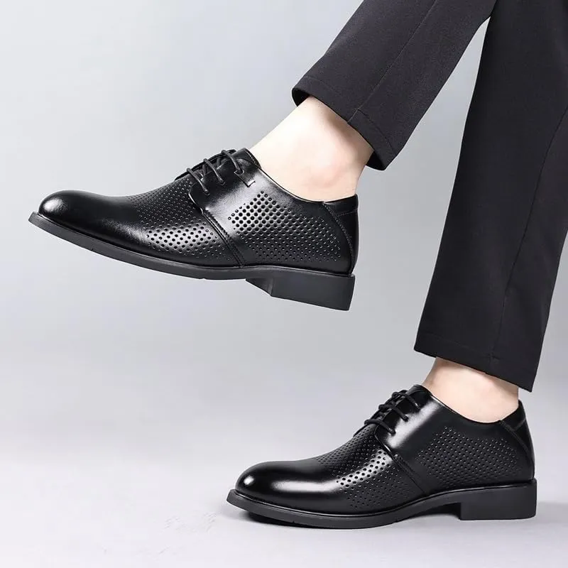 Oxford Dress Shoes for Men Lace-up Formal Tuxedo Shoes Breathable Hollow Leather Business Shoes for Men Formal Low Heels Metal Stitching Breathable & Anti-Slip