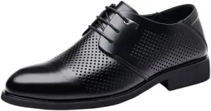 Oxford Dress Shoes for Men Lace-up Formal Tuxedo Shoes Breathable Hollow Leather Business Shoes for Men Formal Low Heels Metal Stitching Breathable & Anti-Slip
