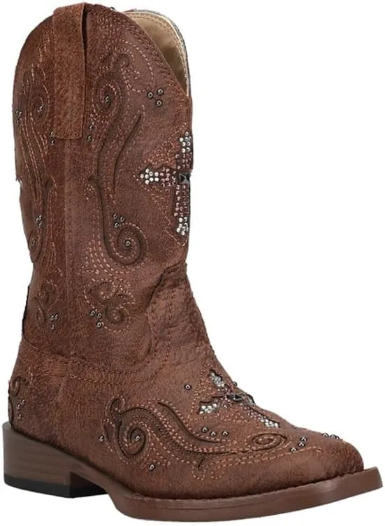 ROPER Kids Girls Faith Square Toe Casual Boots Mid Calf - Brown
