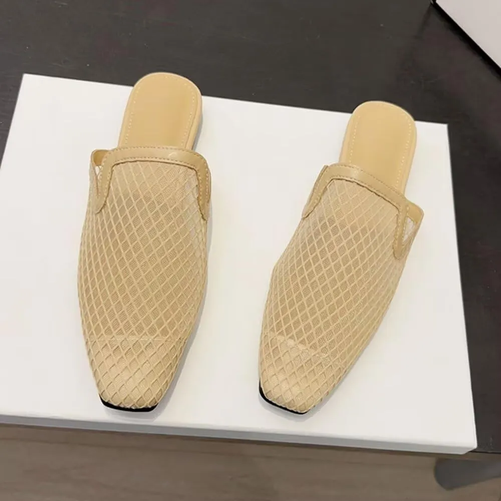 SAILING LU Square Toe Mules for Women Casual Backless Shoes Solid Color Flat Slip ons Comfort Summer Sandals