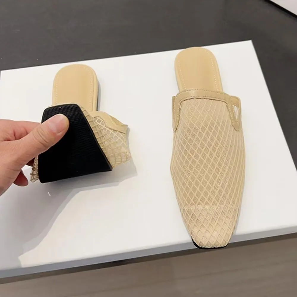 SAILING LU Square Toe Mules for Women Casual Backless Shoes Solid Color Flat Slip ons Comfort Summer Sandals
