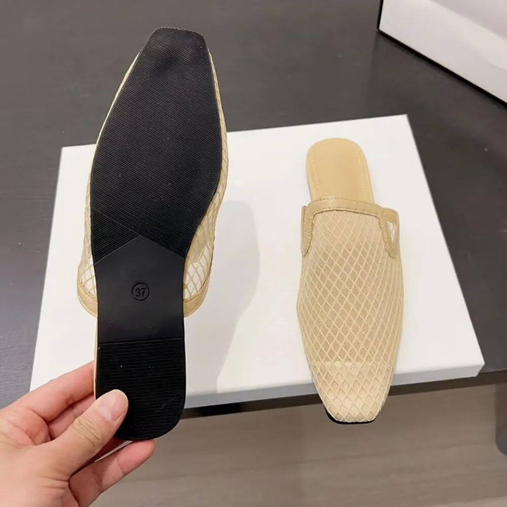 SAILING LU Square Toe Mules for Women Casual Backless Shoes Solid Color Flat Slip ons Comfort Summer Sandals