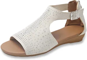 Sandals for Women Open Toe Low Wedge Heel Casual Shoes Summer Beach Vacation Dressy Trendy Comfort Casual Beach Walking Shoes