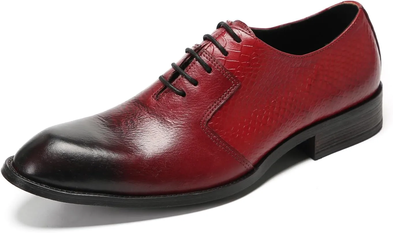 Santimon Dress Shoes for Men Oxfords Formal Business Leather Wingtip Derby Fashion Prom Crocodile Printed Wedding Tuxedo Shoes