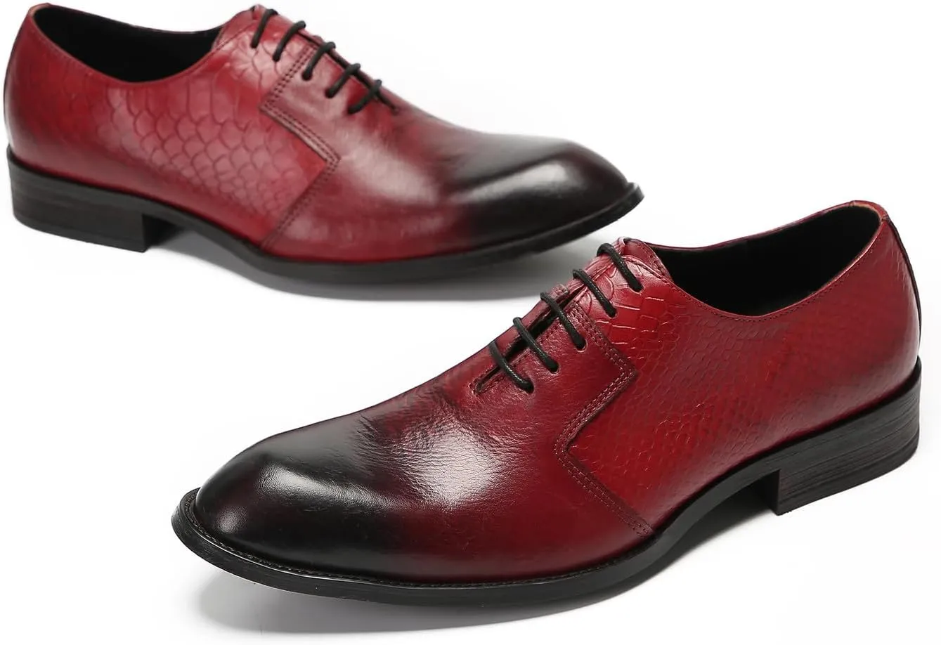 Santimon Dress Shoes for Men Oxfords Formal Business Leather Wingtip Derby Fashion Prom Crocodile Printed Wedding Tuxedo Shoes