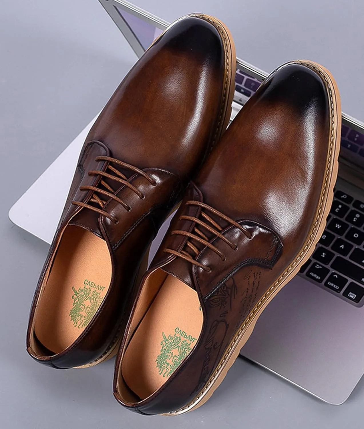 Santimon Men's Leather Dress Shoes | Stylish Lace-Up Oxford Shoes for Office, Weddings & Casual Wear | Comfortable Business Shoes with Premium Insole for All-Day Comfort
