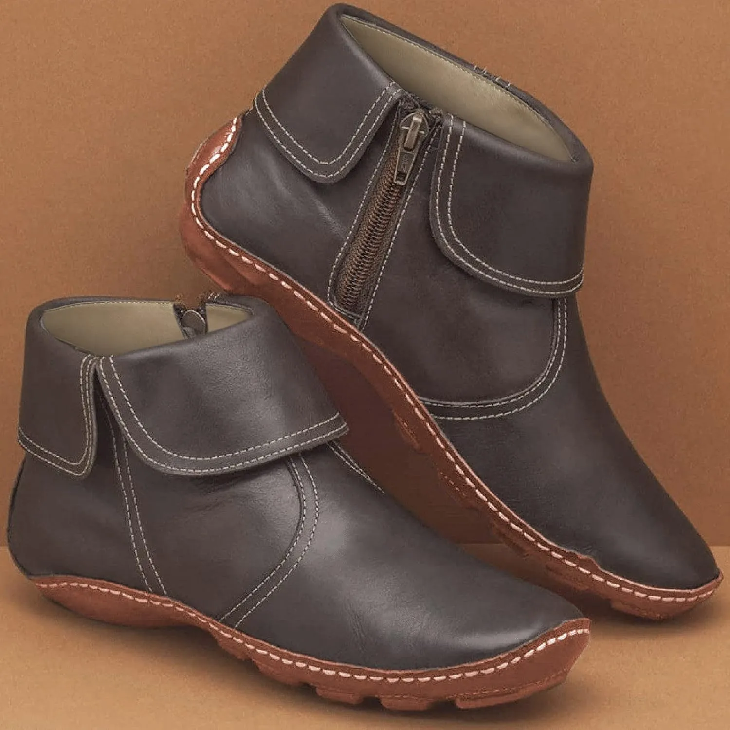 SBGMoSJ Black Leather Ankle Boots for Women Chunky Heel Wide Width Open Toe Booties for Women Low Heel Womens Leather Ankle Boots Heel Brown Leather Wedges for Women Ankle Boot Women