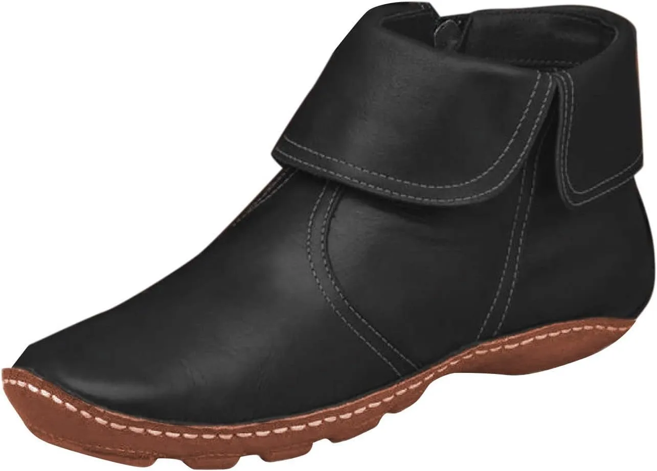 SBGMoSJ Black Leather Ankle Boots for Women Chunky Heel Wide Width Open Toe Booties for Women Low Heel Womens Leather Ankle Boots Heel Brown Leather Wedges for Women Ankle Boot Women