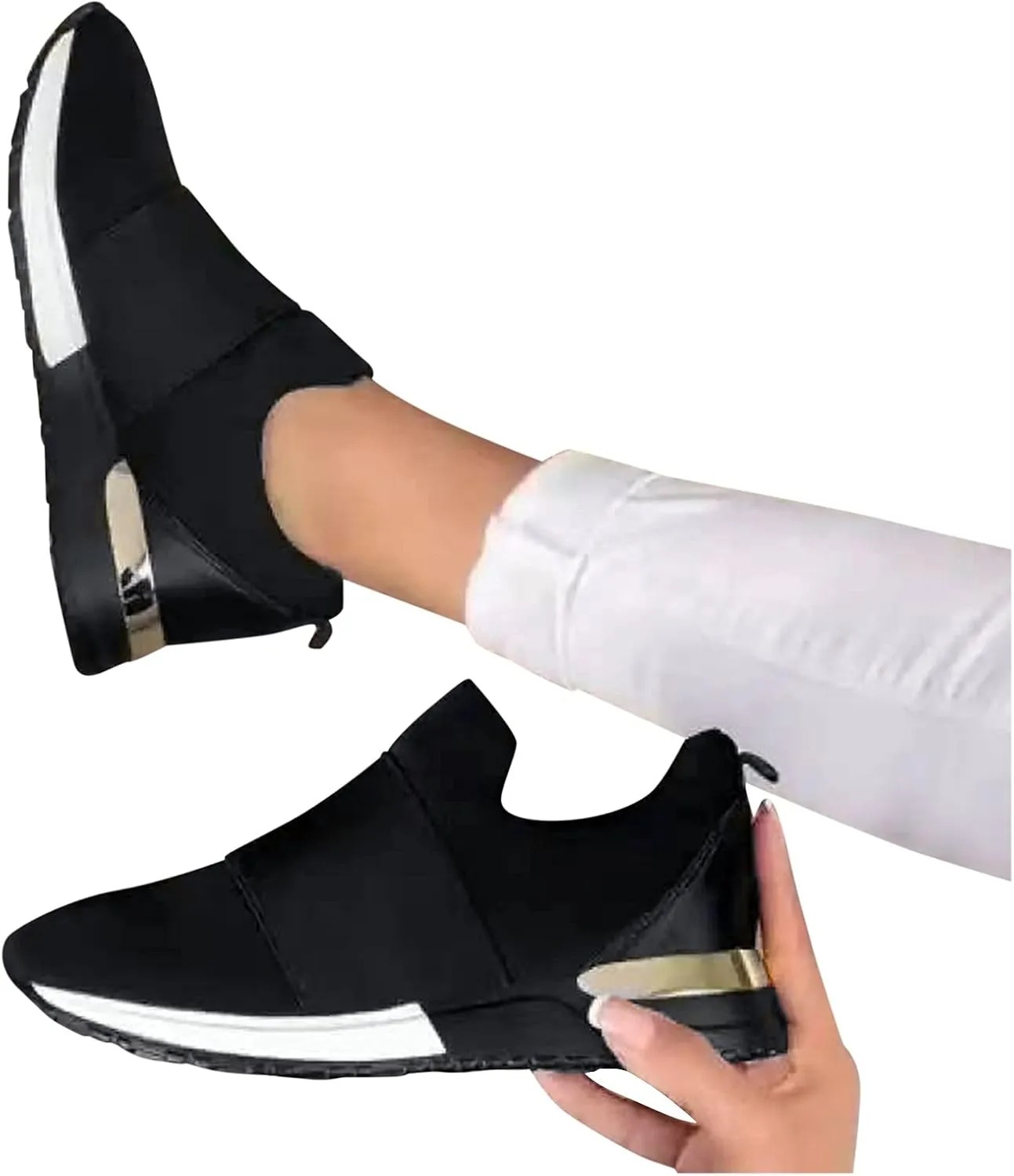 SBGMoSJ Black Platform Sneakers for Women Womens Running Shoes Size 9.5 White Shoes for Women Sneakers Trendy Black Womens Platform Sneakers Size 11 Wide Cycling Shoes for Women