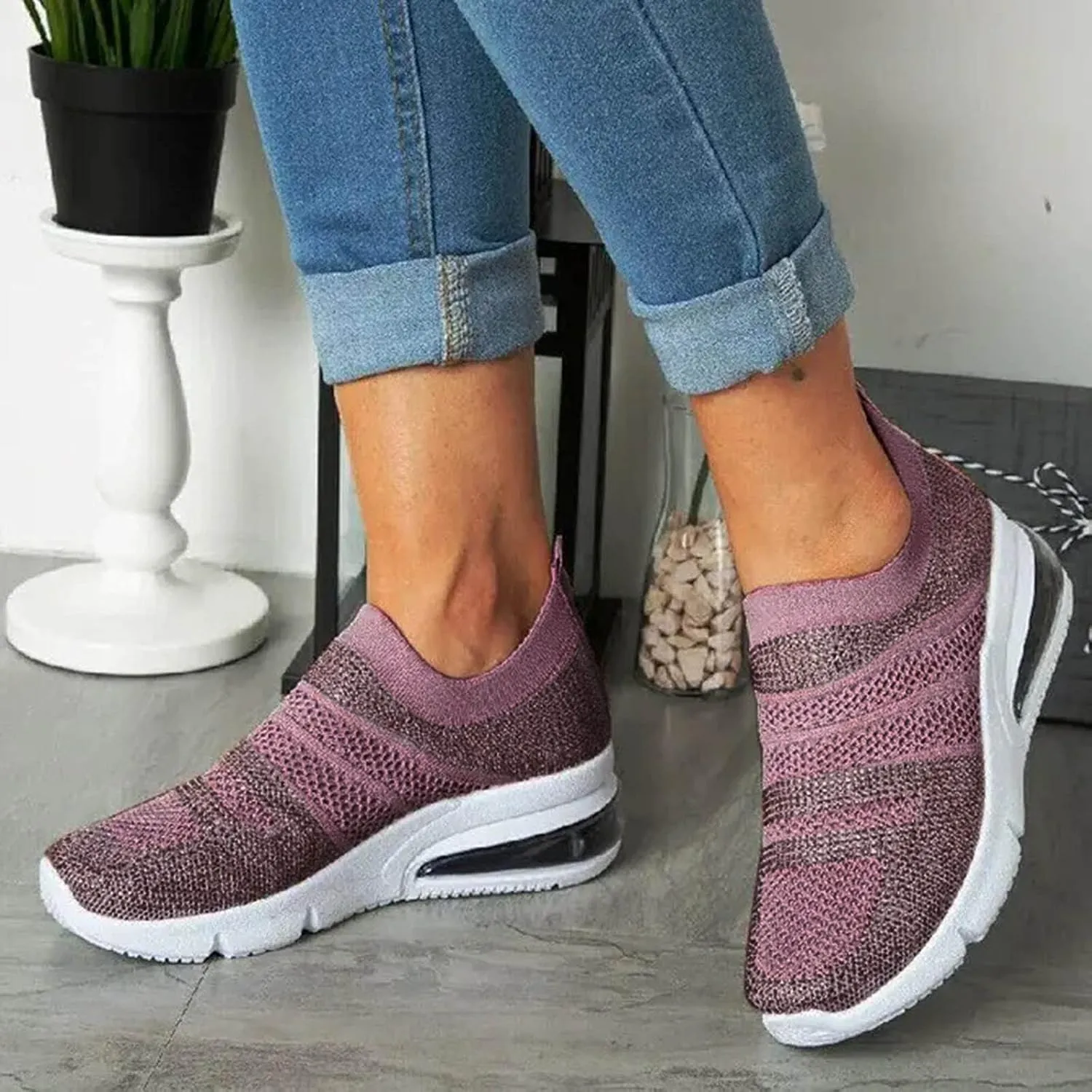 SBGMoSJ Extra Wide Women Walking Sneakers Size 8 X Wide Fall Dress Shoes for Women 2023 Comfy Walking Shoes for Women Slip Ons Womens Black Sneakers Size 9.5 Wide Zapatillas Sin Cordones para Mujer