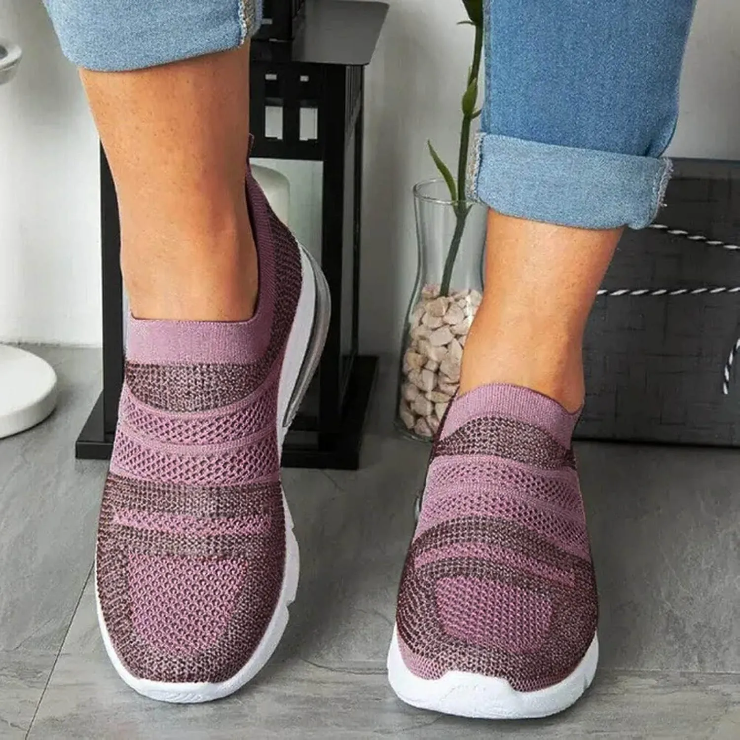 SBGMoSJ Extra Wide Women Walking Sneakers Size 8 X Wide Fall Dress Shoes for Women 2023 Comfy Walking Shoes for Women Slip Ons Womens Black Sneakers Size 9.5 Wide Zapatillas Sin Cordones para Mujer