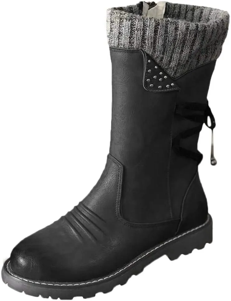 SBGMoSJ Knee High Boots Leather Winter Boots Women Fashionable Leather Fall Boots for Women Mid Calf Womens Boots Soft Leather Mid Calf Wide Calf Wide Calf Cowboy Boots Women Square Toe Tall