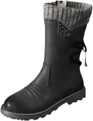 SBGMoSJ Knee High Boots Leather Winter Boots Women Fashionable Leather Fall Boots for Women Mid Calf Womens Boots Soft Leather Mid Calf Wide Calf Wide Calf Cowboy Boots Women Square Toe Tall