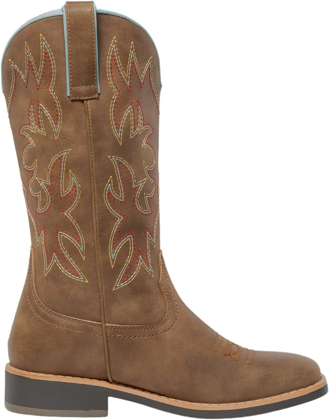SheSole Women's Mid Calf Square Toe Cowgirl Western Cowboy Boots Brown