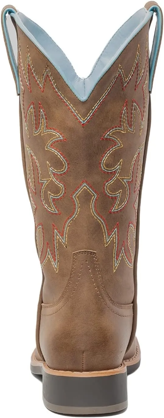 SheSole Women's Mid Calf Square Toe Cowgirl Western Cowboy Boots Brown
