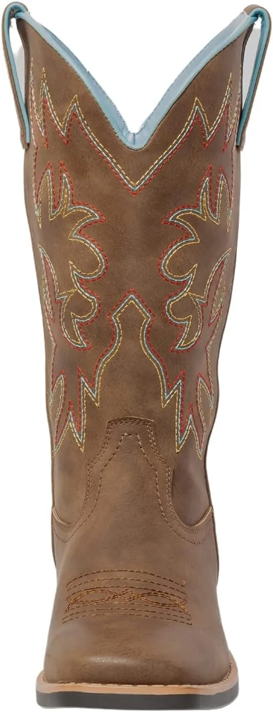 SheSole Women's Mid Calf Square Toe Cowgirl Western Cowboy Boots Brown