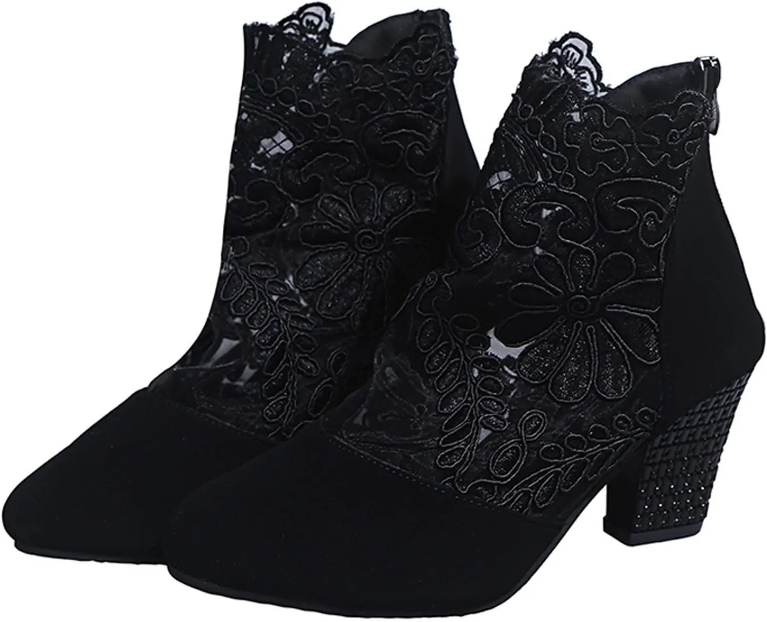 Shoes for Women, Womens Sandals Sexy Hollow Floral Lace Chunky High Heels Peep Toe Platform Boots