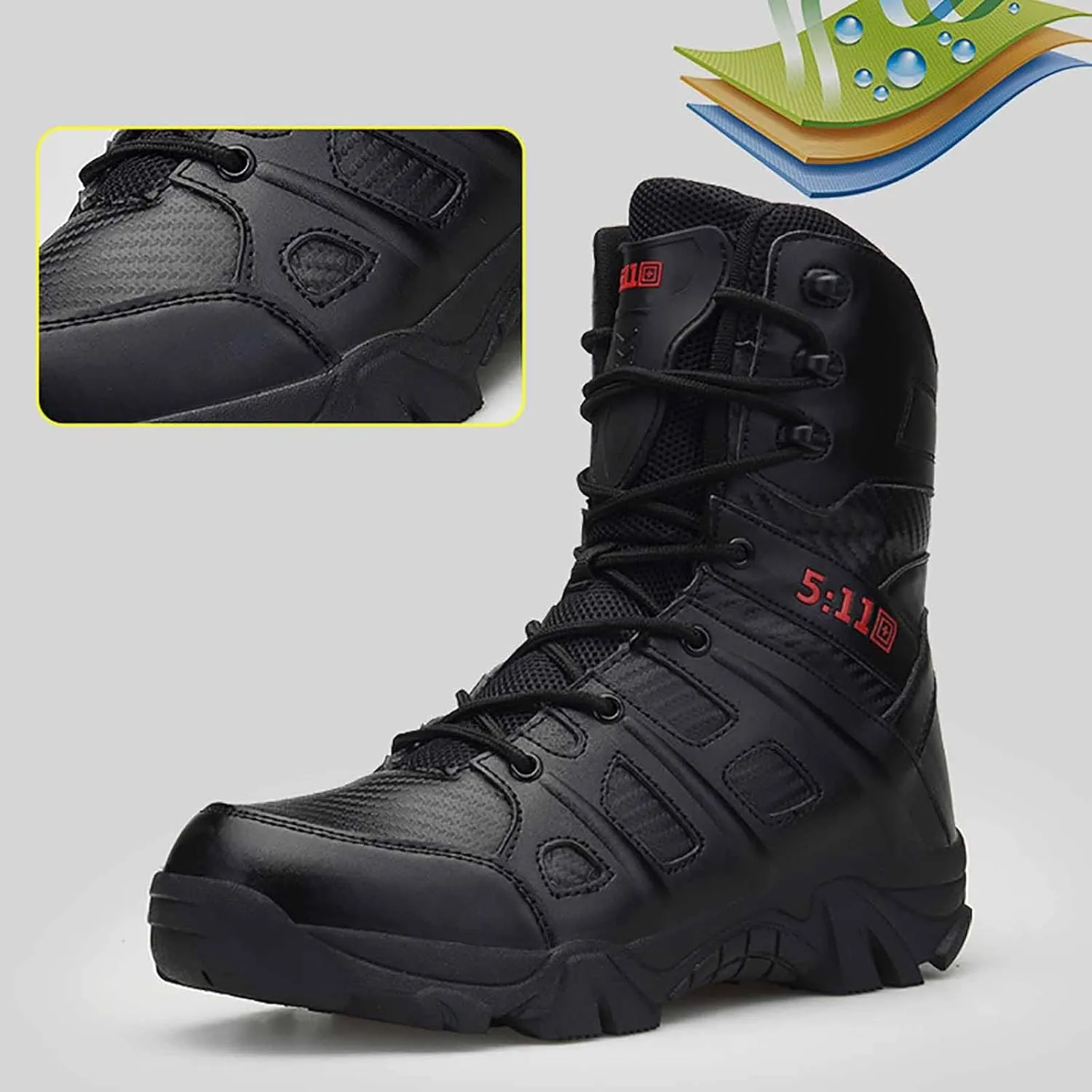 Side Zipper Desert Jungle Boots, Water Proof Tactical Military Mens Outdoor Boot with Sports Socks Durable Army Combat Boots Comfortable Work Boots