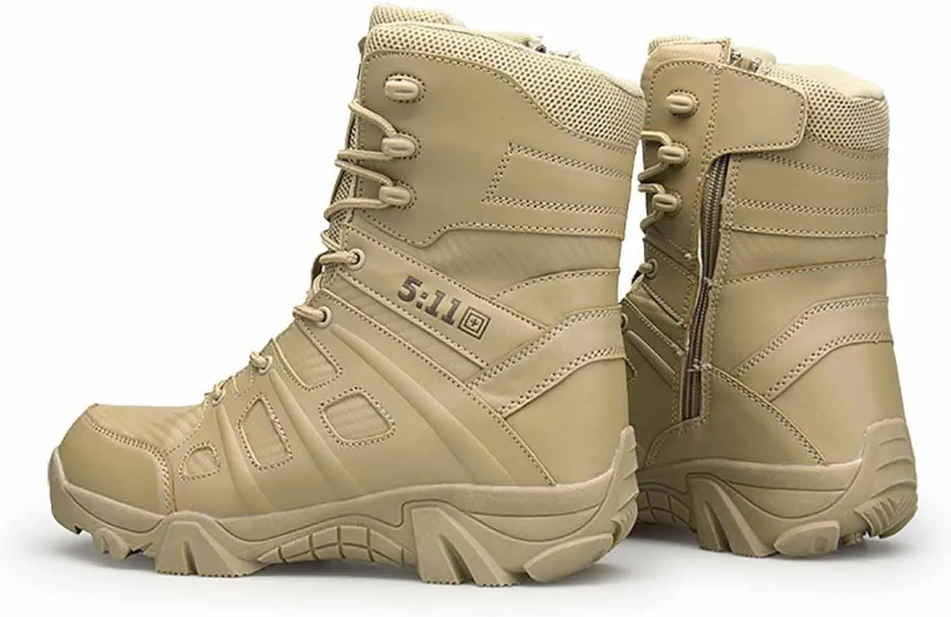 Side Zipper Desert Jungle Boots, Water Proof Tactical Military Mens Outdoor Boot with Sports Socks Durable Army Combat Boots Comfortable Work Boots