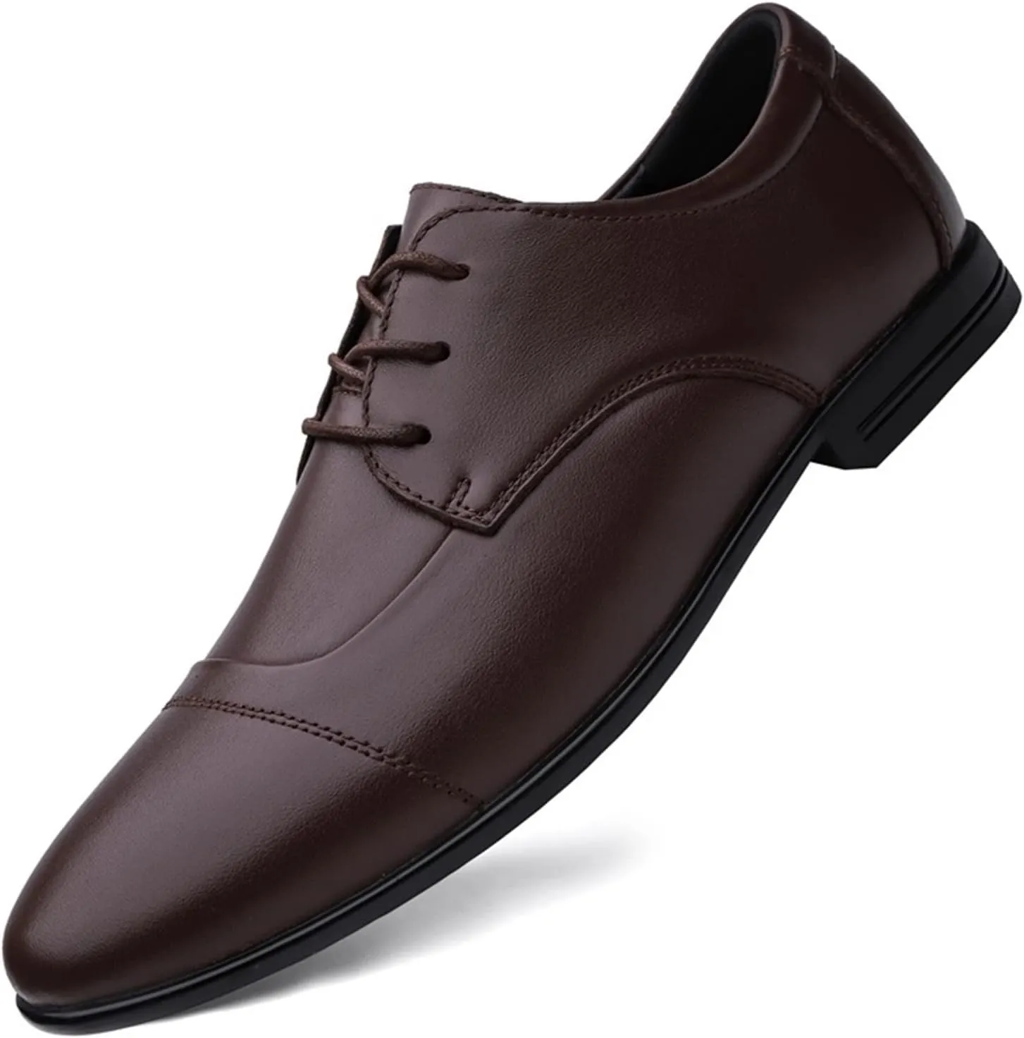Single Season Dress Formal Shoes for Men Lace Up Cap Toe Derby Shoes Leather Slip Resistant Anti-Slip Block Heel Rubber Sole Non Slip Party Very Popular Among Young People