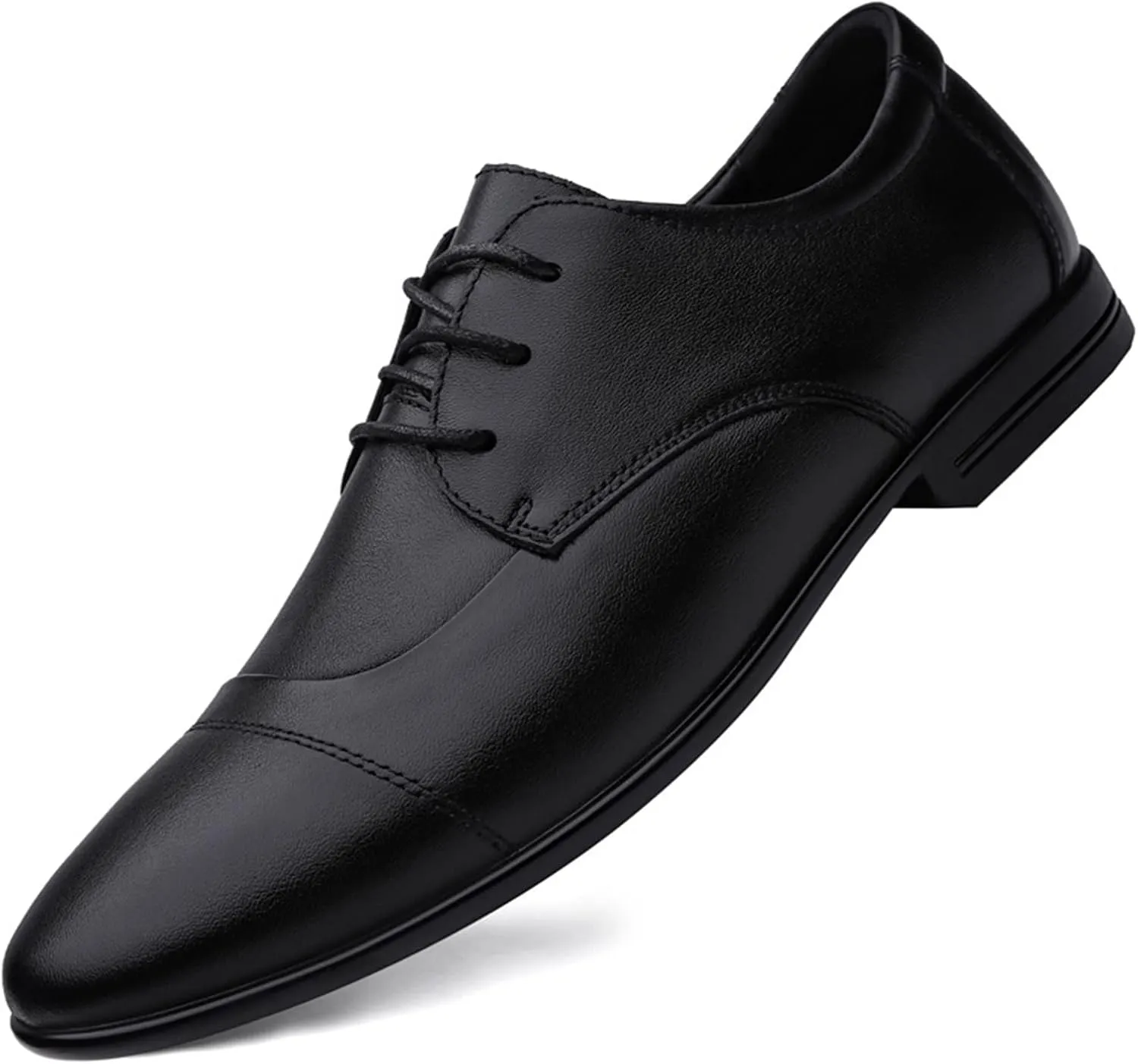 Single Season Dress Formal Shoes for Men Lace Up Cap Toe Derby Shoes Leather Slip Resistant Anti-Slip Block Heel Rubber Sole Non Slip Party Very Popular Among Young People