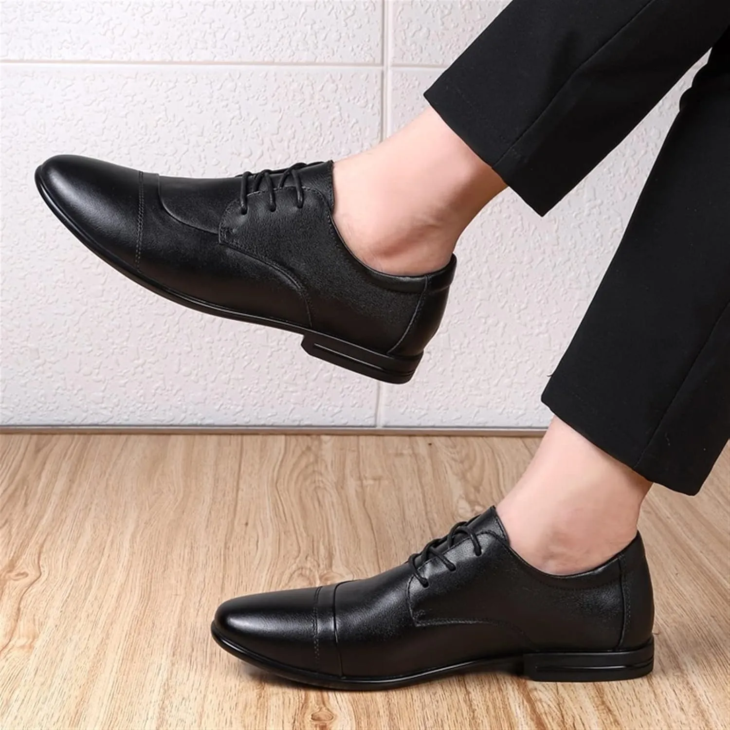 Single Season Dress Formal Shoes for Men Lace Up Cap Toe Derby Shoes Leather Slip Resistant Anti-Slip Block Heel Rubber Sole Non Slip Party Very Popular Among Young People
