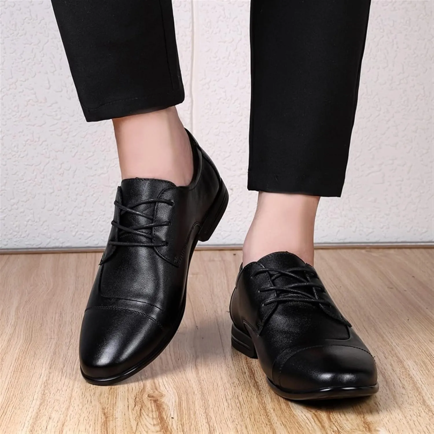 Single Season Dress Formal Shoes for Men Lace Up Cap Toe Derby Shoes Leather Slip Resistant Anti-Slip Block Heel Rubber Sole Non Slip Party Very Popular Among Young People