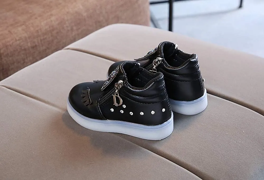 Sneakers for Boys 1-6 Years Kids Toddler Baby Girls LED Light Sneaker Crystal Bowknot Boots Sport Shoes Black Sneakers