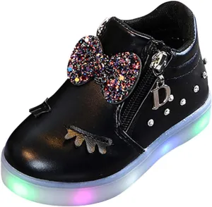 Sneakers for Boys 1-6 Years Kids Toddler Baby Girls LED Light Sneaker Crystal Bowknot Boots Sport Shoes Black Sneakers