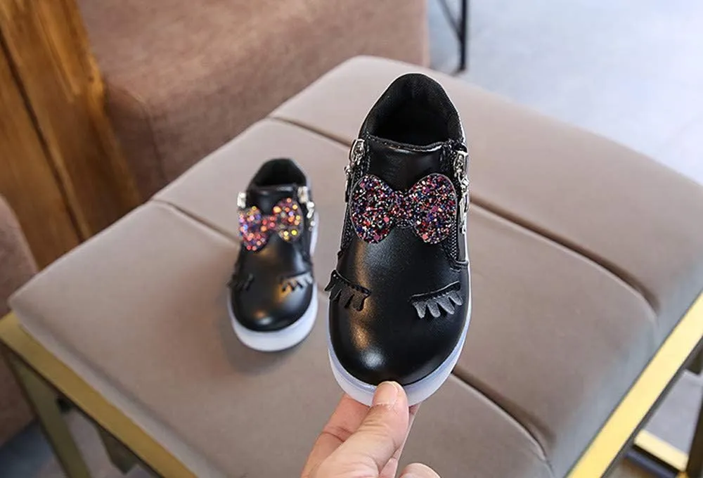 Sneakers for Boys 1-6 Years Kids Toddler Baby Girls LED Light Sneaker Crystal Bowknot Boots Sport Shoes Black Sneakers